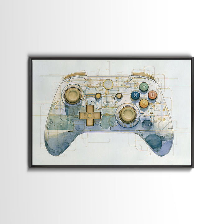 Old School Game Controller Canvas Print, Game Room Art, Trendy Wall Art, Game Room Decor, Watercolor Art, Play, GRA-3x2-34