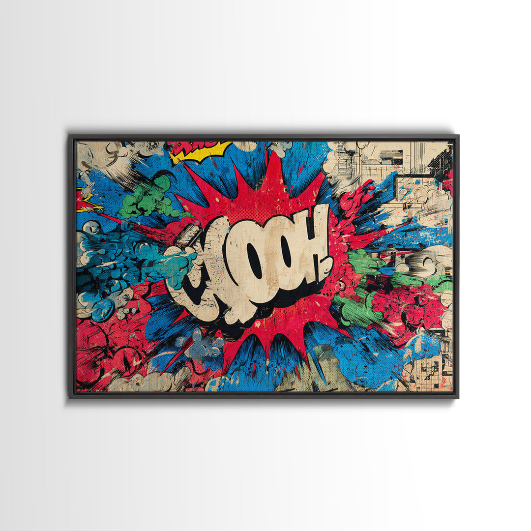 Comic Style Explosion with Game Icons Canvas Print, Game Room Art, Retro Art, Game Room Decor, Abstract Art, Play, GRA-3x2-43