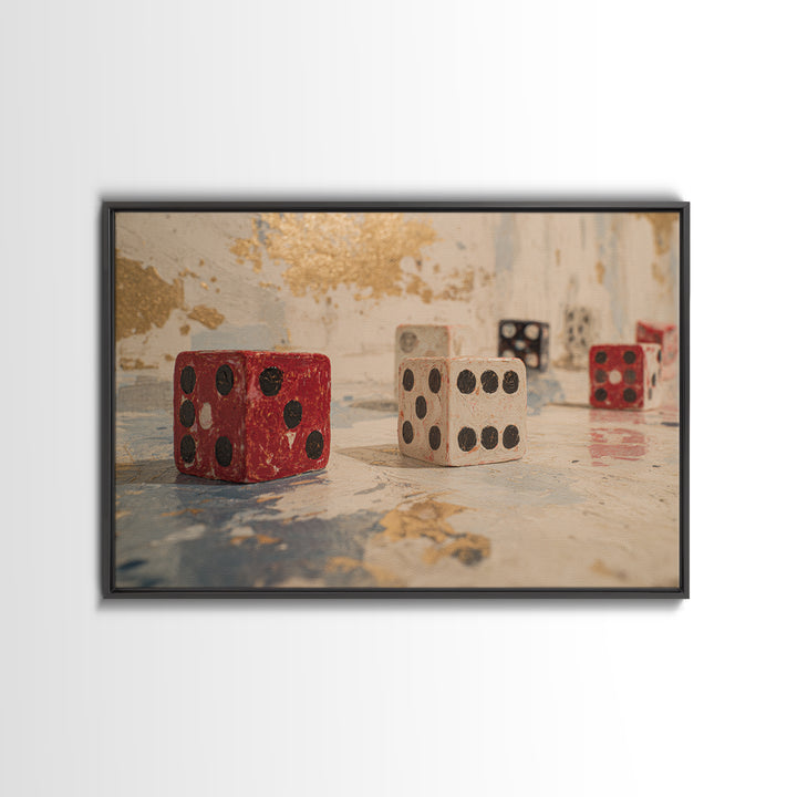 Playing Cards and Dice Framed Canvas Print, Game Room Art, Home Decor, Game Room Decor, Abstract Art, Play, Wall Art Set, GRA-3x2-7