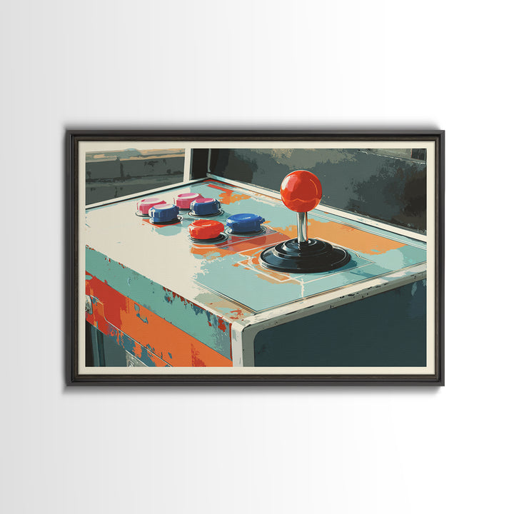 Retro Arcade Joystick Framed Canvas Print, Game Room Art, Gallery Decor, Game Room Decor, Fine Art, Play, Contemporary Art, GRA-3x2-77