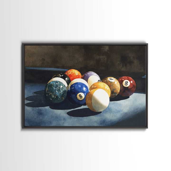 Billiards Eight Ball Framed Canvas Print, Game Room Art, Playroom Wall Decor, Game Room Decor, Play, Statement Artwork, GRA-3x2-78
