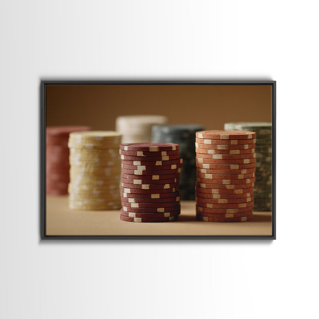 Poker Chips Stacked Like Casino Still Life Canvas Print, Game Room Art, Wall Art, Game Room Decor, Play, Bedroom Wall Art, GRA-3x2-83