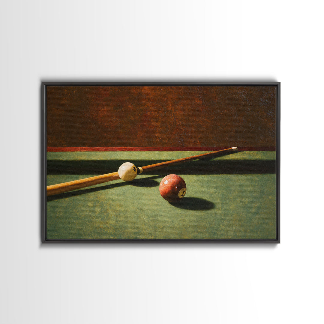 Pool Cue and Chalk on Green Felt Framed Canvas Print, Game Room Art, Masculine Wall Art, Game Room Decor, Fine Art, Play, GRA-3x2-86