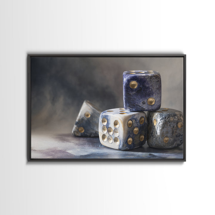 Tabletop Dice Rolling Through Dramatic Light Canvas Print, Game Room Art, Retro Art, Game Room Decor, Fine Art, Play, GRA-3x2-93