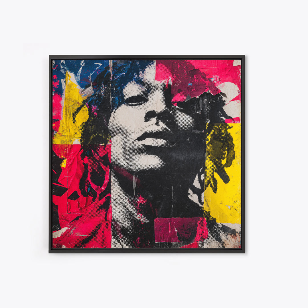 Stencil Portrait with Red and Black Contrast Framed Canvas Print, Graffiti Art, Art, Living Room Decor, Fine Art, Street, GRF-1x1-12