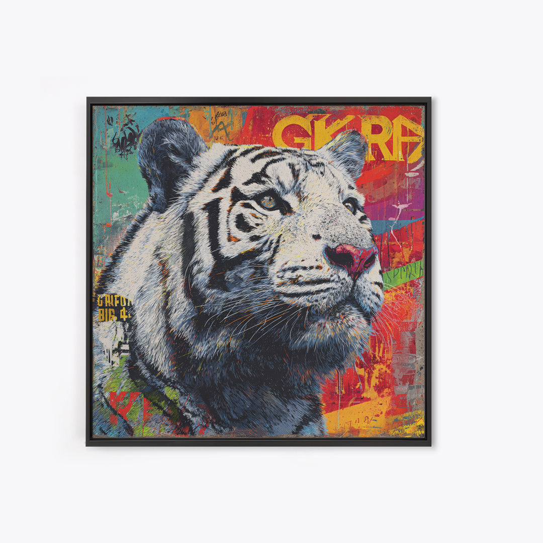 Urban Tiger Portrait Framed Canvas Print, Graffiti Art, Canvas Art, Living Room Decor, Fine Art, Street, Above Bed Decor, GRF-1x1-27