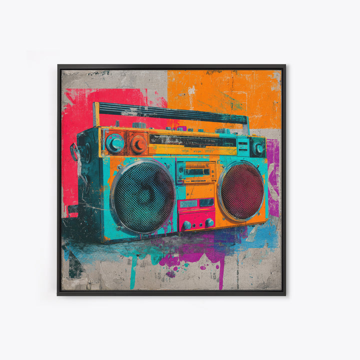 Boombox and Cassette Tape Framed Canvas Print, Graffiti Art, Gallery Decor, Living Room Decor, Fine Art, Street, Wall Art, GRF-1x1-38