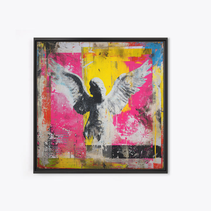 Spray Painted Angel Wings Framed Canvas Print, Graffiti Art, Mid Century Modern, Living Room Decor, Fine Art, Street, GRF-1x1-56