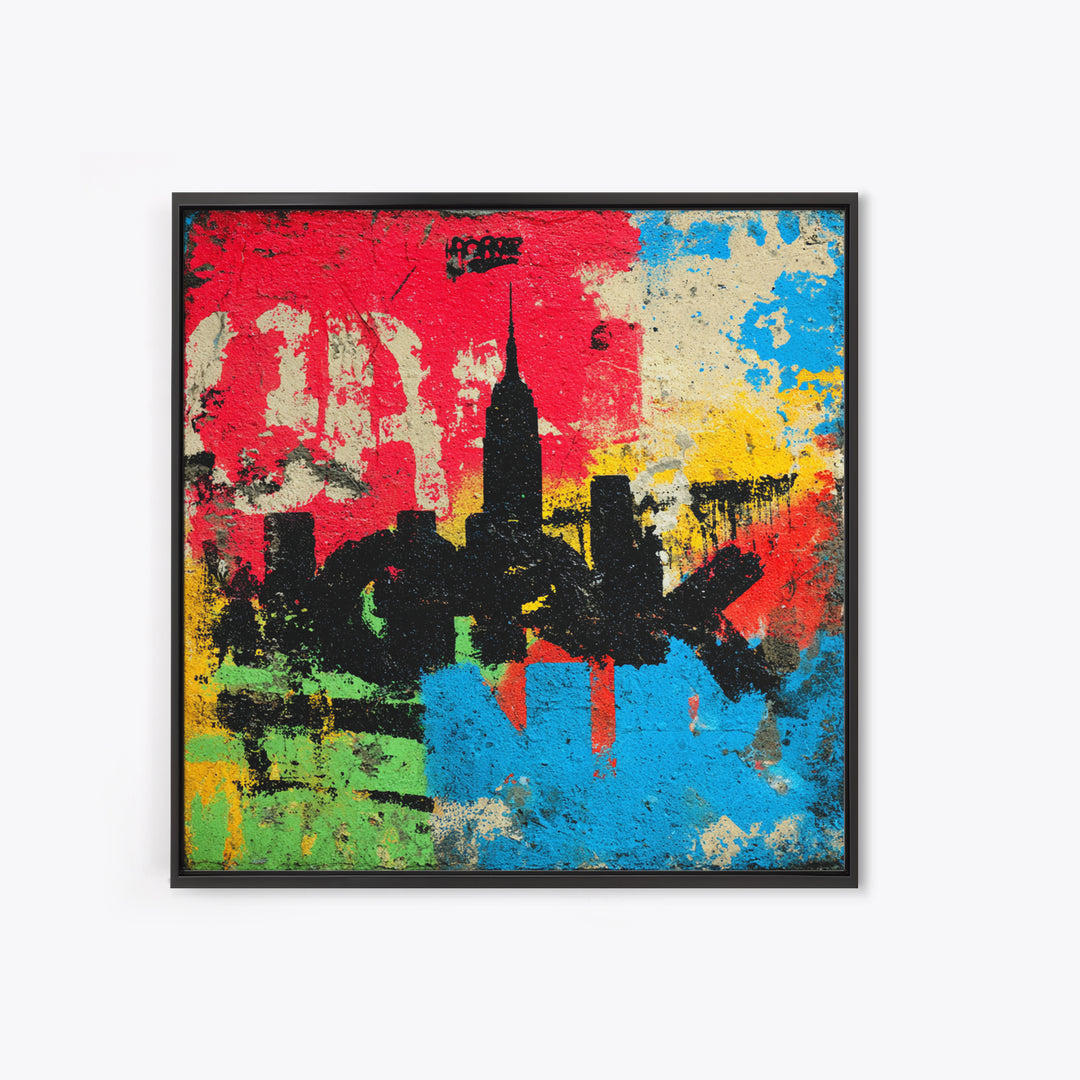Paint Drips Forming a Skyline Silhouette Framed Canvas Print, Graffiti Art, Boho Decor, Living Room Decor, Fine Art, Street, GRF-1x1-61