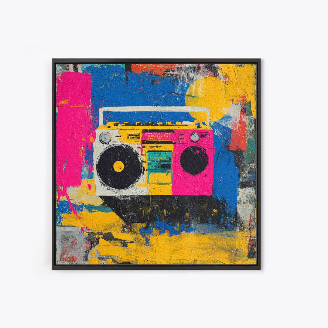Boombox and Cassette Tape Framed Canvas Print, Graffiti Art, Gallery Decor, Living Room Decor, Fine Art, Street, Wall Art, GRF-1x1-62