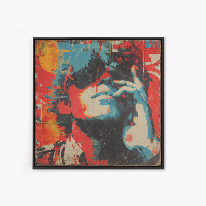 Masked Street Artist Silhouette Framed Canvas Print, Graffiti Art, Boho Wall Decor, Living Room Decor, Fine Art, Street, GRF-1x1-70