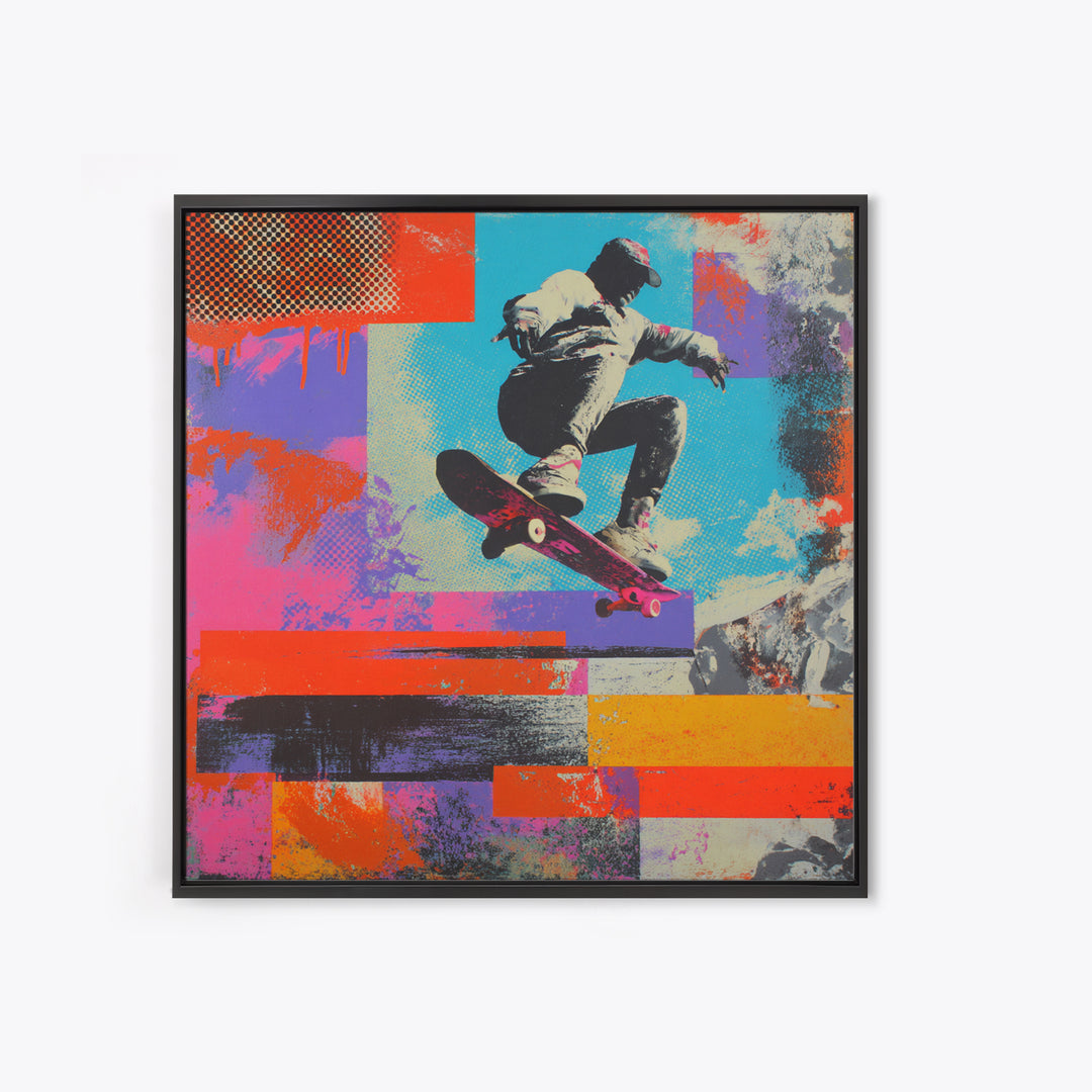 Bright Skateboard Ramp Color Fields Framed Canvas Print, Graffiti Art, Wall Sculpture, Living Room Decor, Fine Art, Street, GRF-1x1-72