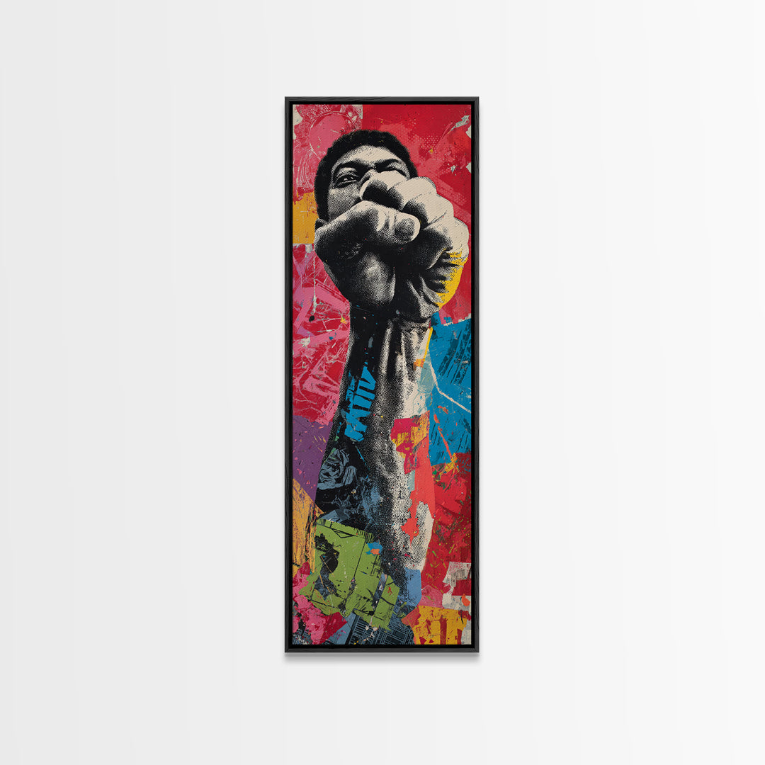 Comic Style Fist with Paint Burst Framed Canvas Print, Graffiti Art, Canvas Print, Living Room Decor, Oil Painting, Street, GRF-1x3-30
