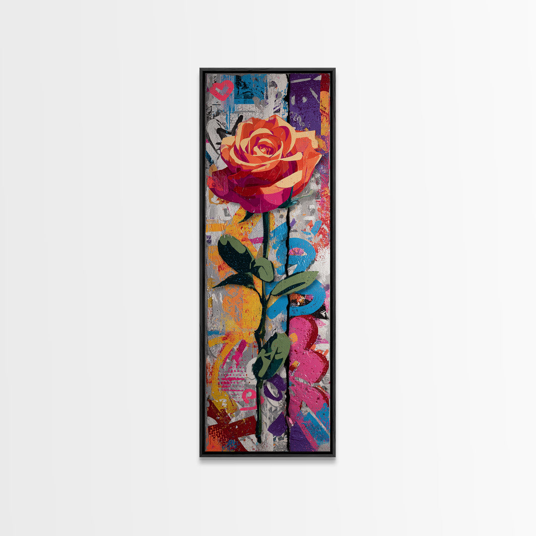 Graffiti Rose Blooming from Concrete Crack Canvas Print, Graffiti Art, Living Room Decor, Abstract Art, Street, GRF-1x3-57