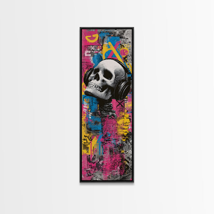 Skull and Headphones Mural Composition Canvas Print, Graffiti Art, 3d Wall Art, Living Room Decor, Street, Statement Artwork, GRF-1x3-59