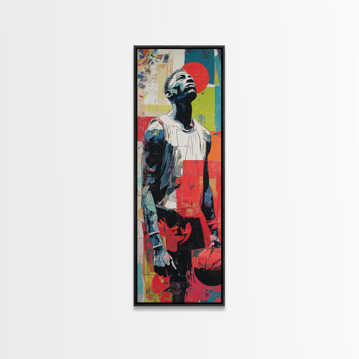 Basketball Player in Street Mural Energy Framed Canvas Print, Graffiti Art, 3d Wall Art, Living Room Decor, Fine Art, Street, GRF-1x3-80