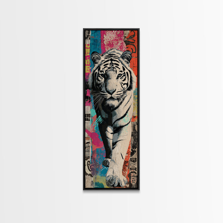 Urban Tiger Portrait Framed Canvas Print, Graffiti Art, Statement Artwork, Living Room Decor, Fine Art, Street, Wall Decor, GRF-1x3-87
