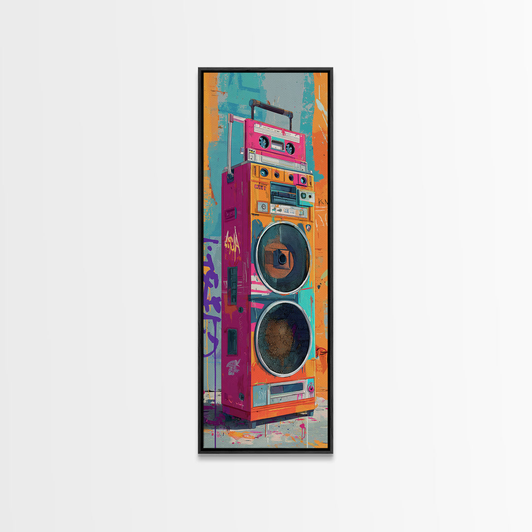 Boombox and Cassette Tape Canvas Print, Graffiti Art, Textured Painting, Living Room Decor, Fine Art, Street, Outdoor Decor, GRF-1x3-98