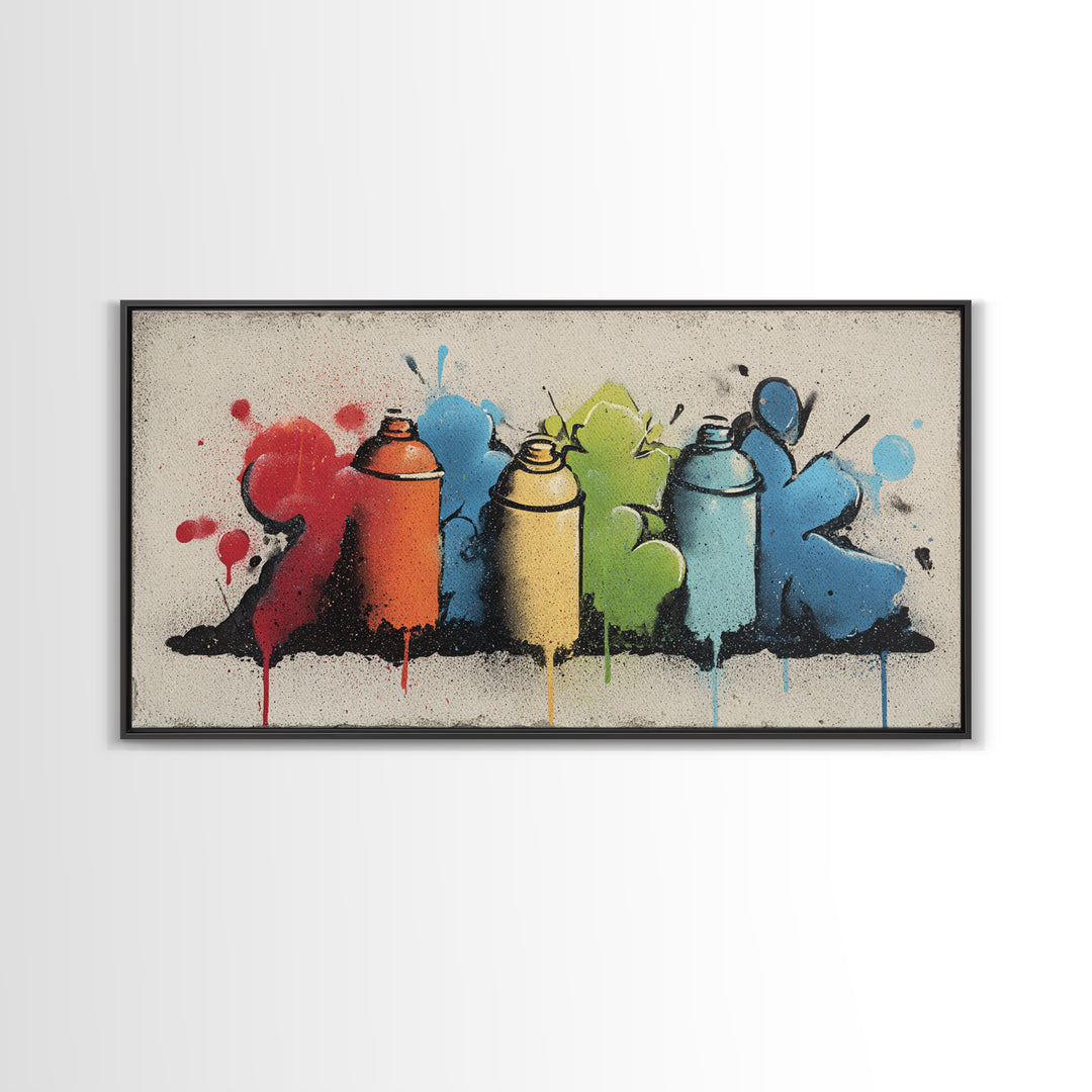 Spray Can Still Life Framed Canvas Print, Graffiti Art, Minimalist Decor, Living Room Decor, Street, Mid Century Modern, GRF-2x1-24
