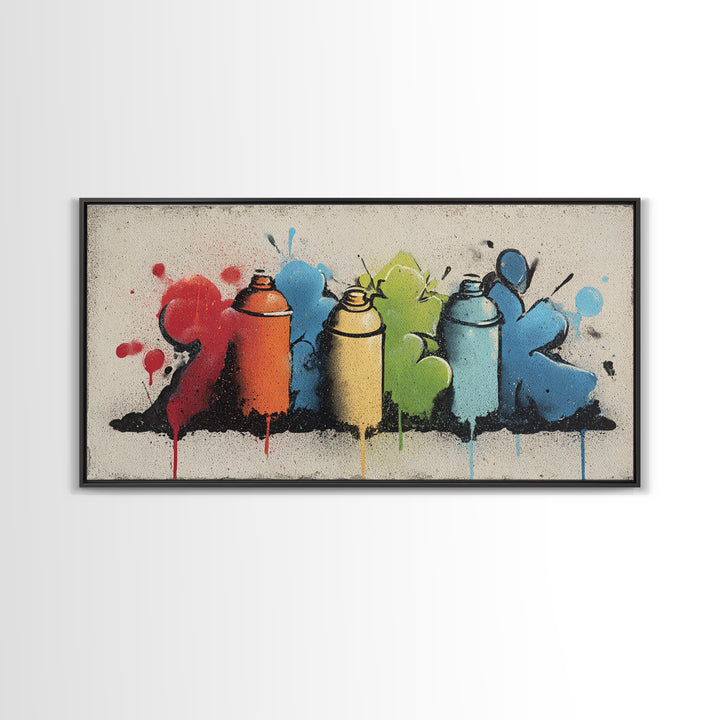 Spray Can Still Life Framed Canvas Print, Graffiti Art, Minimalist Decor, Living Room Decor, Street, Mid Century Modern, GRF-2x1-24