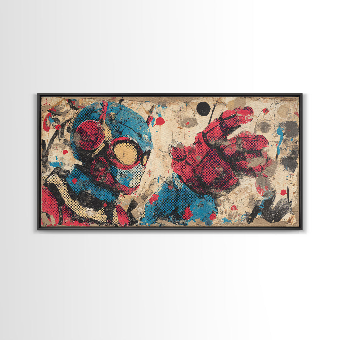 Cartoon Robot Character Framed Canvas Print, Graffiti Art, Minimalist Decor, Living Room Decor, Street, Mid Century Modern, GRF-2x1-30