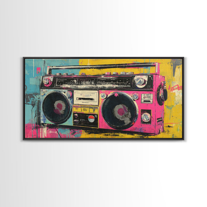 Boombox and Cassette Tape Framed Canvas Print, Graffiti Art, Contemporary Art, Living Room Decor, Fine Art, Street, GRF-2x1-34