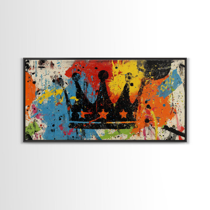 Abstract Crown and Stars Canvas Print, Graffiti Art, Prints, Living Room Decor, Fine Art, Street, Framed Art, Digital Print, GRF-2x1-39