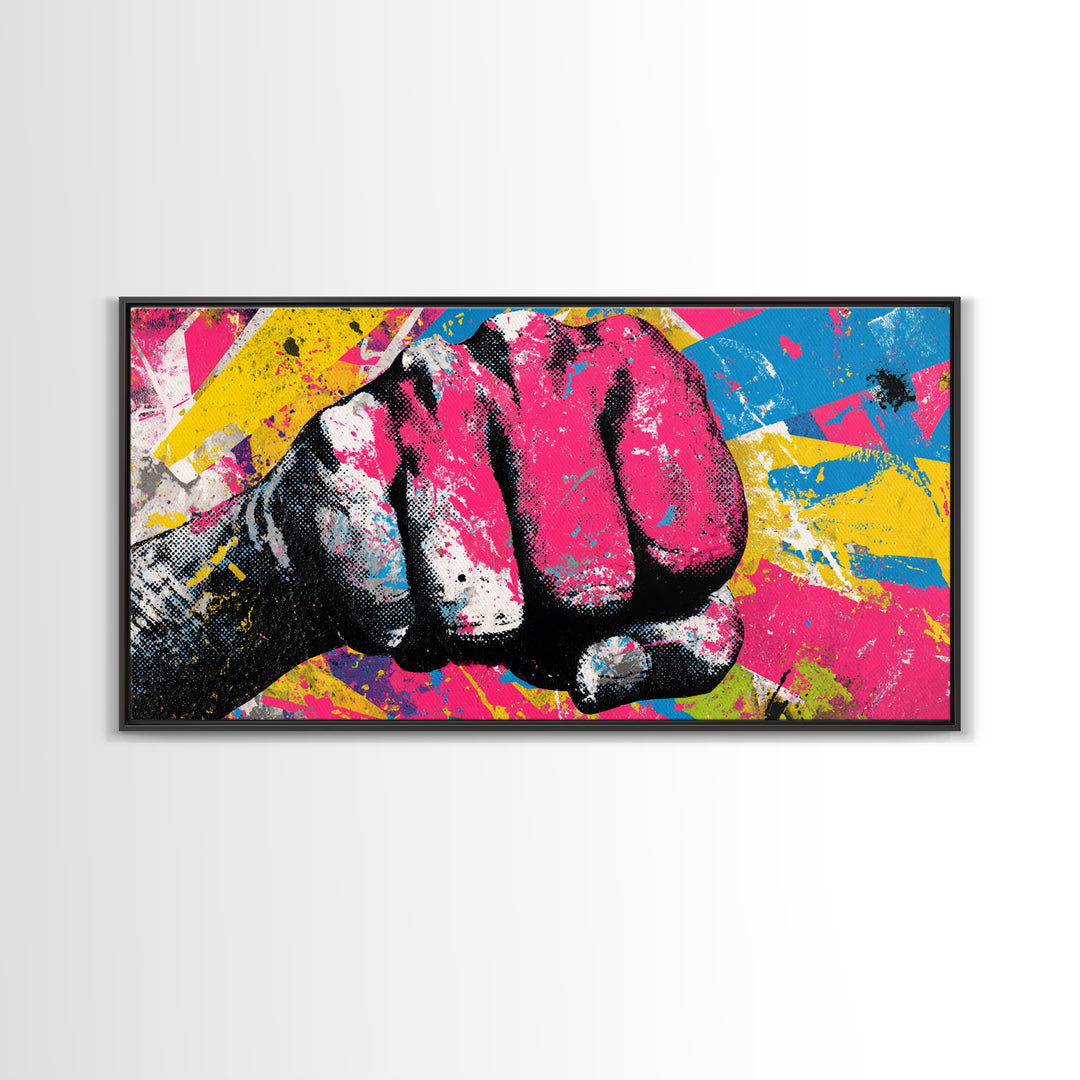 Comic Style Fist with Paint Burst Canvas Print, Graffiti Art, Wall Art, Living Room Decor, Oil Painting, Street, Large Wall Art, GRF-2x1-62