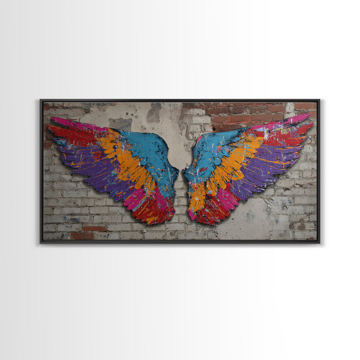 Spray Painted Angel Wings Canvas Print, Graffiti Art, Abstract Art, Living Room Decor, Fine Art, Street, Above Bed Decor, GRF-2x1-76