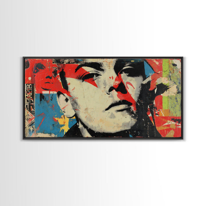 Stencil Portrait with Red and Black Contrast Framed Canvas Print, Graffiti Art, Canvas Art, Living Room Decor, Fine Art, Street, GRF-2x1-80