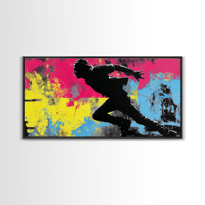 Masked Street Artist Silhouette Framed Canvas Print, Graffiti Art, Prints, Living Room Decor, Oil Painting, Street, Framed Art, GRF-2x1-90