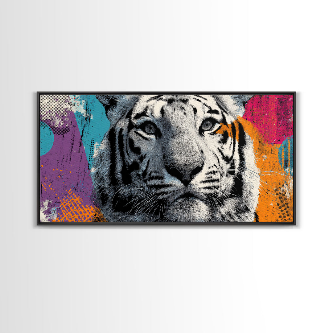 Urban Tiger Portrait Framed Canvas Print, Graffiti Art, Neutral Decor, Living Room Decor, Fine Art, Street, Home Decor, GRF-2x1-95