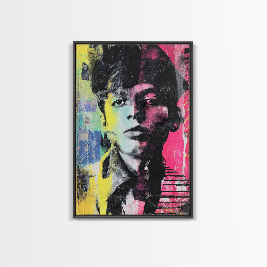Stencil Portrait with Red and Black Contrast Framed Canvas Print, Graffiti Art, Luxury Decor, Living Room Decor, Street, GRF-2x3-44