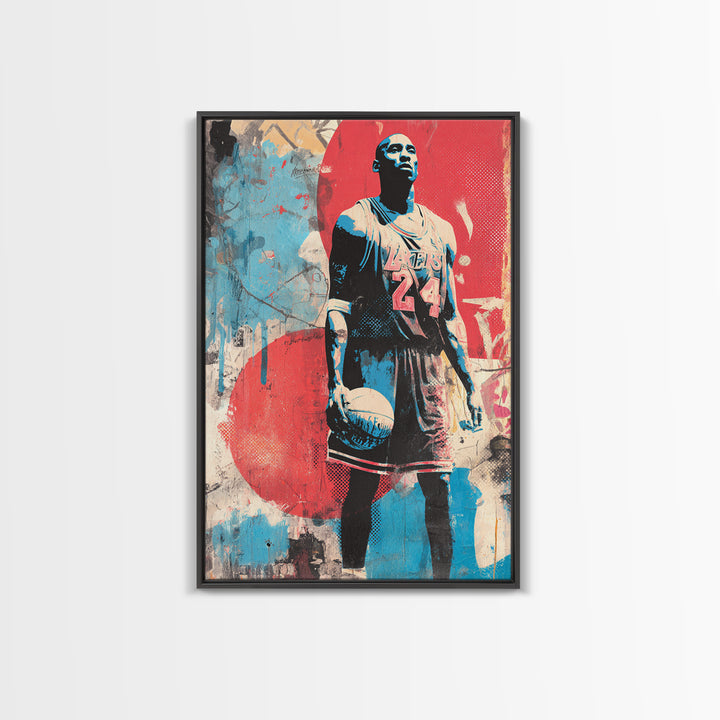 Basketball Player in Street Mural Energy Framed Canvas Print, Graffiti Art, Poster, Living Room Decor, Fine Art, Street, GRF-2x3-52