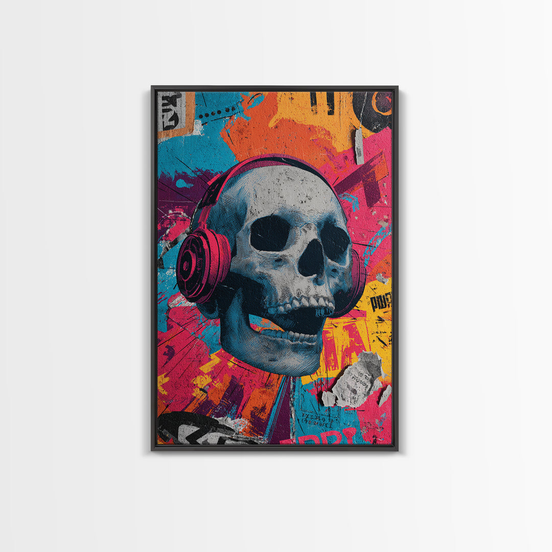 Skull and Headphones Mural Composition Canvas Print, Graffiti Art, Fine Art Print, Living Room Decor, Fine Art, Street, GRF-2x3-7