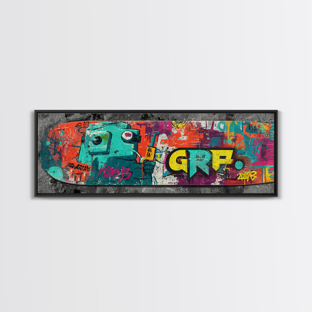 Skateboard Deck Graphic Framed Canvas Print, Graffiti Art, Art Print, Living Room Decor, Fine Art, Street, Wall Hangings, GRF-3x1-23