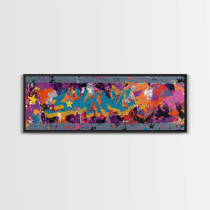 Abstract Crown and Stars Canvas Print, Graffiti Art, Minimalist Decor, Living Room Decor, Fine Art, Street, Mid Century Modern, GRF-3x1-35
