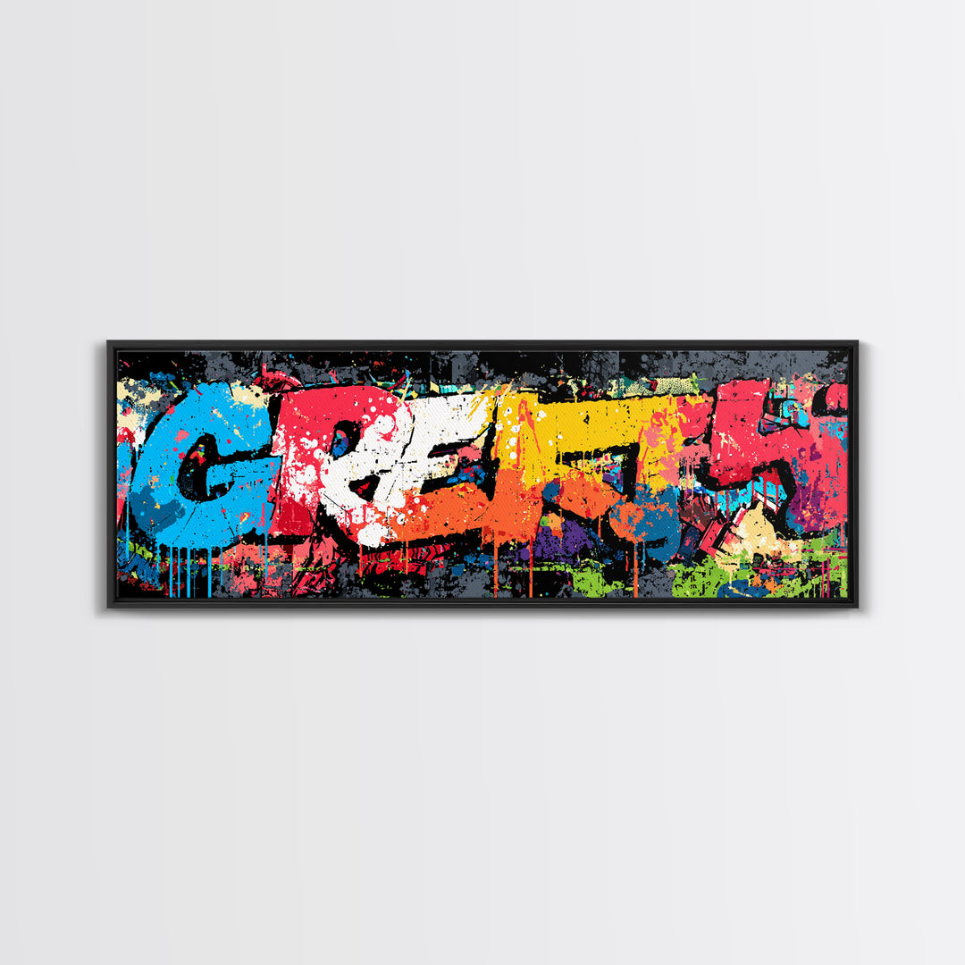 Paint Drips Forming a Skyline Silhouette Framed Canvas Print, Graffiti Art, Canvas Wall Art, Living Room Decor, Abstract Art, GRF-3x1-5