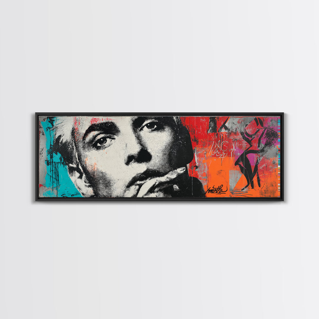 Stencil Portrait with Red and Black Contrast Canvas Print, Graffiti Art, Art, Living Room Decor, Street, Canvas Wall Art, GRF-3x1-76