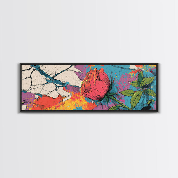 Graffiti Rose Blooming from Concrete Crack Canvas Print, Graffiti Art, Canvas Print, Living Room Decor, Oil Painting, Street, GRF-3x1-85