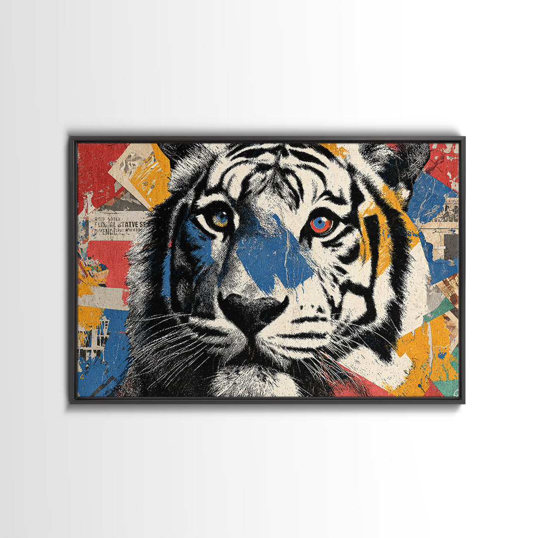 Urban Tiger Portrait Framed Canvas Print, Graffiti Art, Statement Artwork, Living Room Decor, Fine Art, Street, Wall Decor, GRF-3x2-31