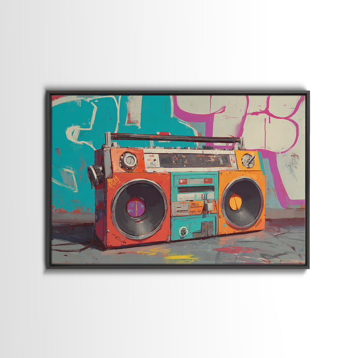Boombox and Cassette Tape Canvas Print, Graffiti Art, Framed Art, Living Room Decor, Fine Art, Street, Neutral Decor, GRF-3x2-42