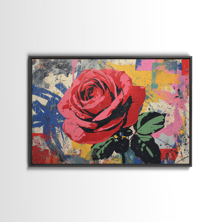 Graffiti Rose Blooming from Concrete Crack Canvas Print, Graffiti Art, Neutral Decor, Living Room Decor, Fine Art, Street, GRF-3x2-49