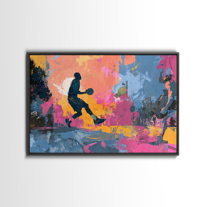 Basketball Player in Street Mural Energy Canvas Print, Graffiti Art, Contemporary Art, Living Room Decor, Fine Art, Street, GRF-3x2-72