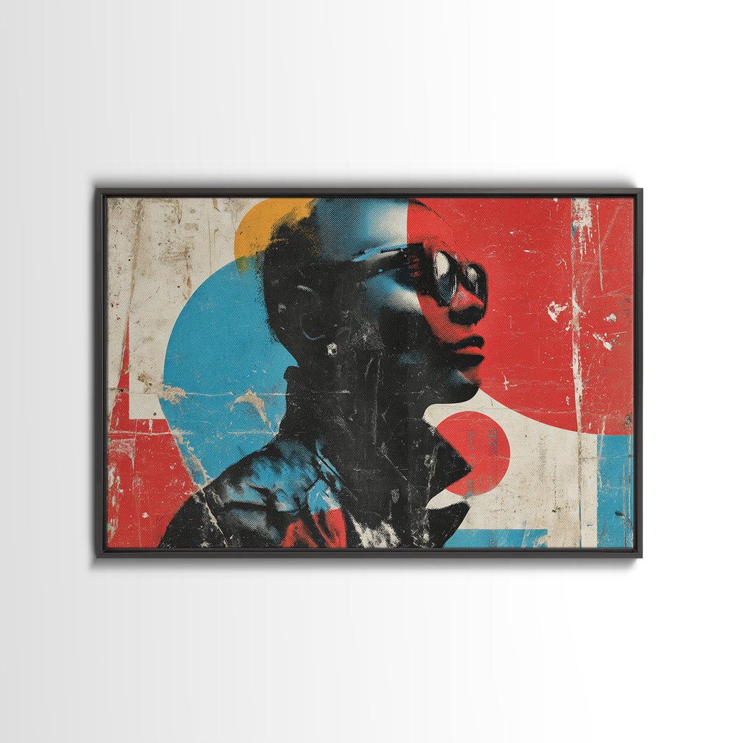 Masked Street Artist Silhouette Framed Canvas Print, Graffiti Art, Abstract Wall Art, Living Room Decor, Oil Painting, Street, GRF-3x2-74