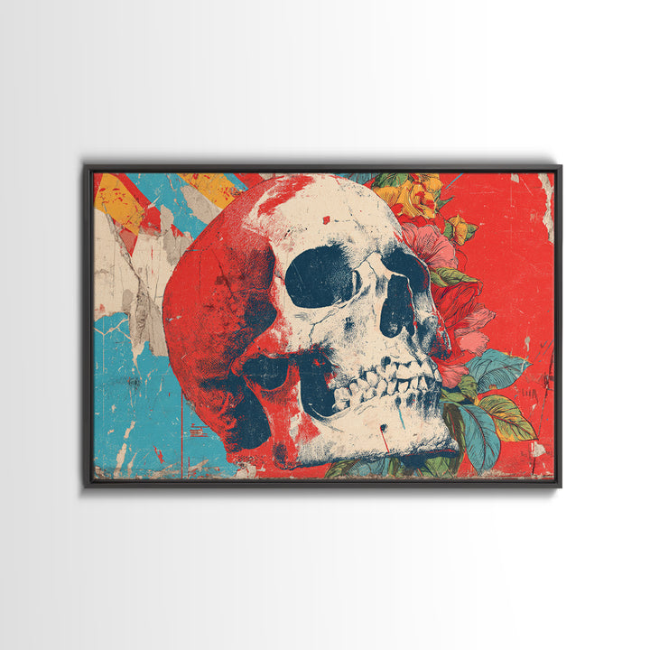 Street Mural Skull Framed Canvas Print, Graffiti Art, 3d Wall Art, Living Room Decor, Oil Painting, Street, Statement Artwork, GRF-3x2-9