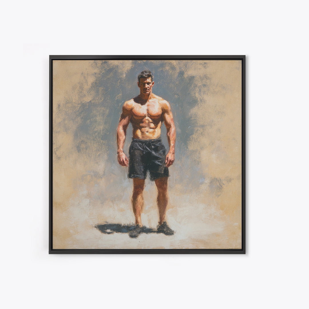 Bodybuilder Pose Rendered Framed Canvas Print, Gym Art, Living Room Decor, Gym Decor, Oil Painting, Strength, Sports Poster, GYM-1x1-28