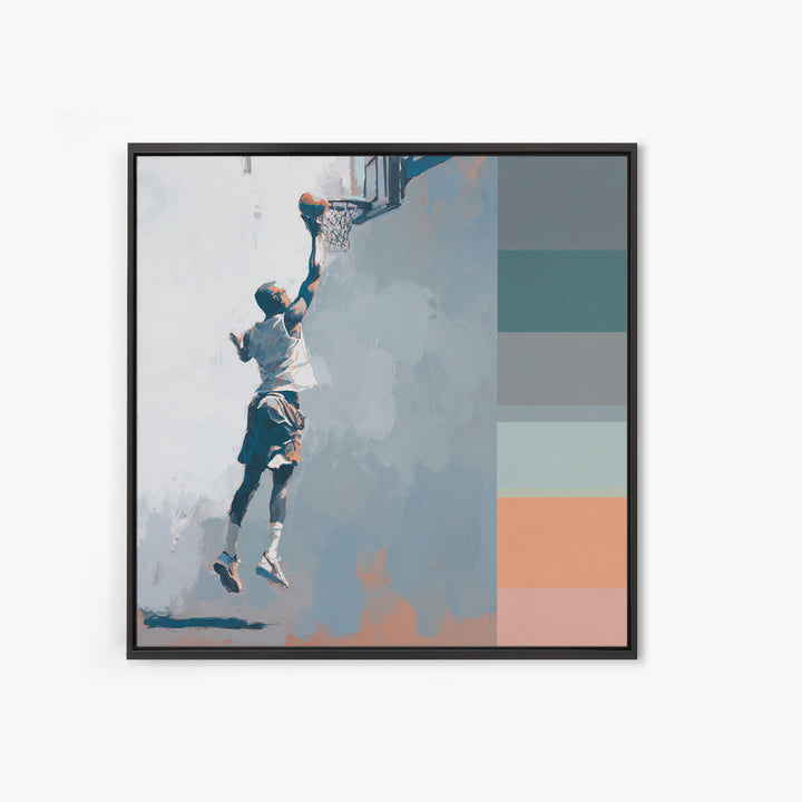 Basketball Player Dunking Through Bold Color Canvas Print, Gym Art, Speakeasy Art, Gym Decor, Oil Painting, Strength, GYM-1x1-30