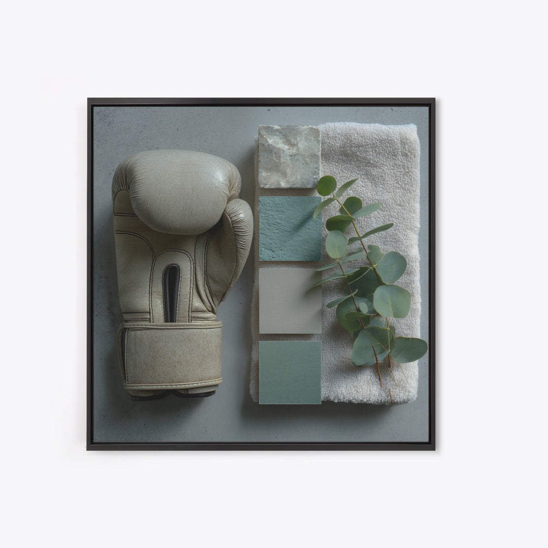 Boxing Glove and Towel Still Life Framed Canvas Print, Gym Art, Cool Posters, Gym Decor, Fine Art, Strength, Gallery Decor, GYM-1x1-64