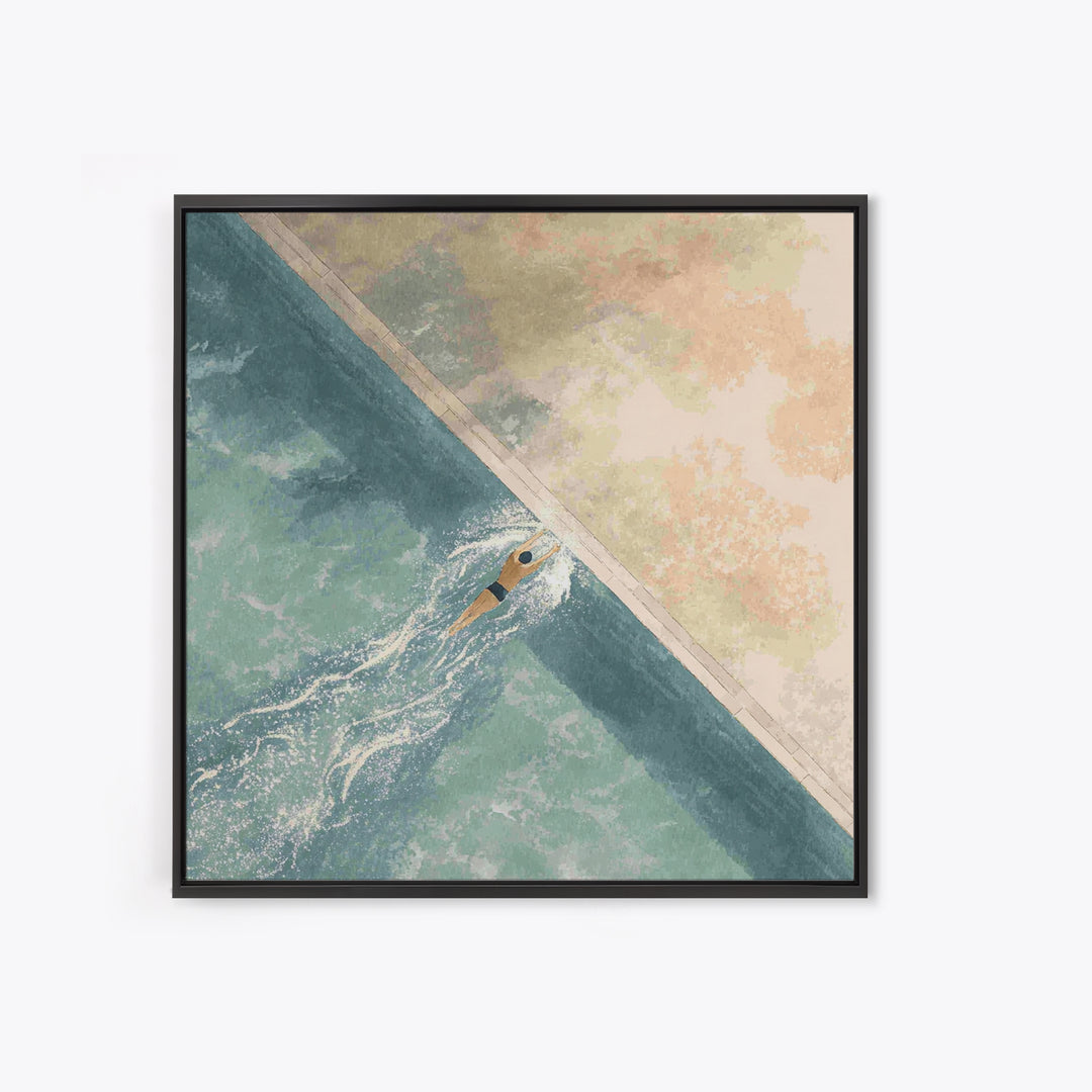 Swimmer Cutting Through Blue Water Canvas Print, Gym Art, Art Print, Gym Decor, Fine Art, Strength, Abstract Wall Art, GYM-1x1-91